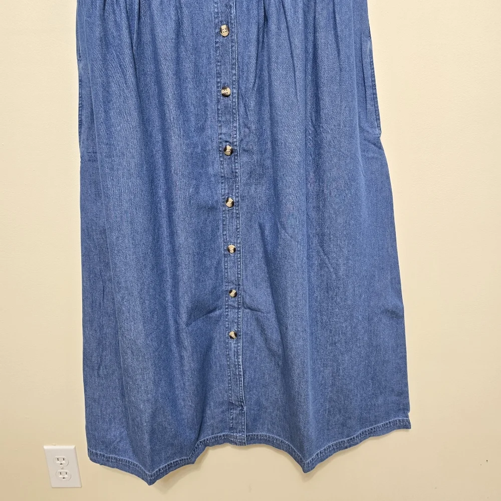 NWOT Vtg 90's Denim Maxi Dress Sz L Button Up Cotton Pockets Cottagecore Western - Picture 6 of 12